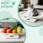 Multi functional electronic kitten scale with the tray detached for kitchen use.