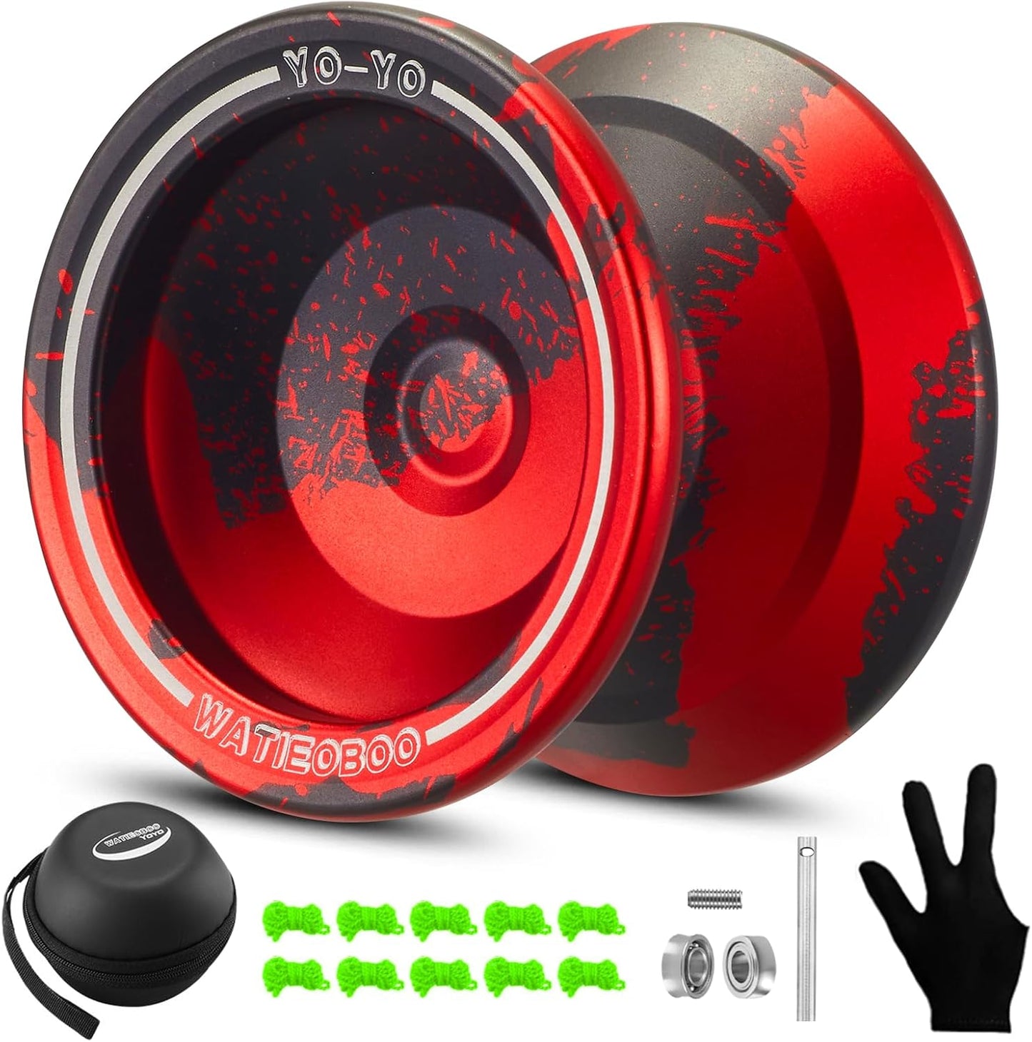 Watieoboo professional metal yoyo in black and red front view