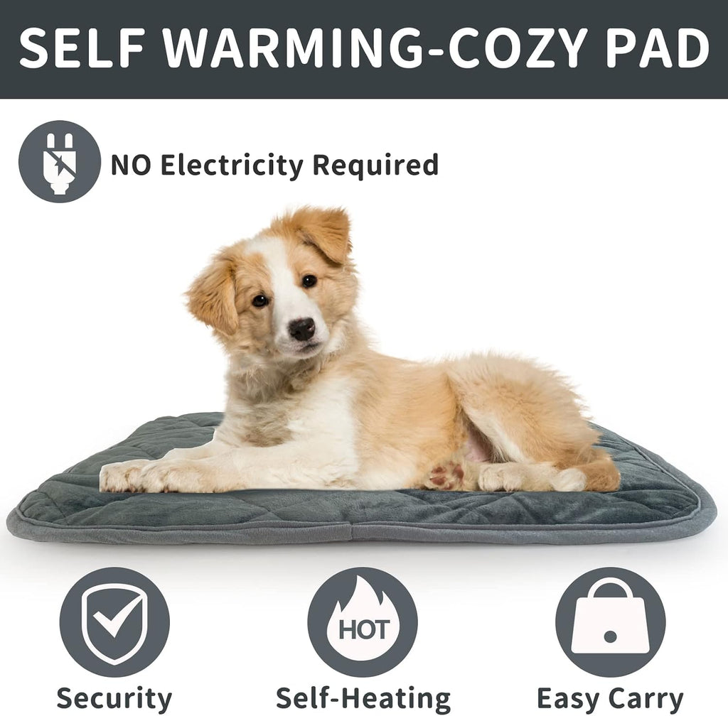 Thermal pet mat highlighting the non slip bottom layer on a hardwood floor.