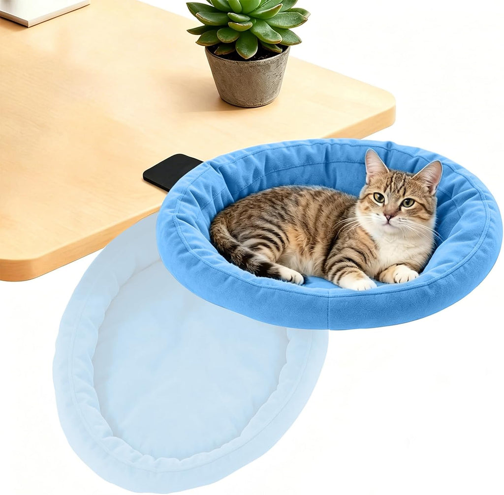 Pawaboo Cat Desk Bed, Sunken Cats Hammock with Steel Clamp Hold up to 40lbs, One-click Foldable Cat Side Table Beds with Soft Plush, Reversible & Washable Hanging Cats Bed for Game Office Home Desktop - Image 15