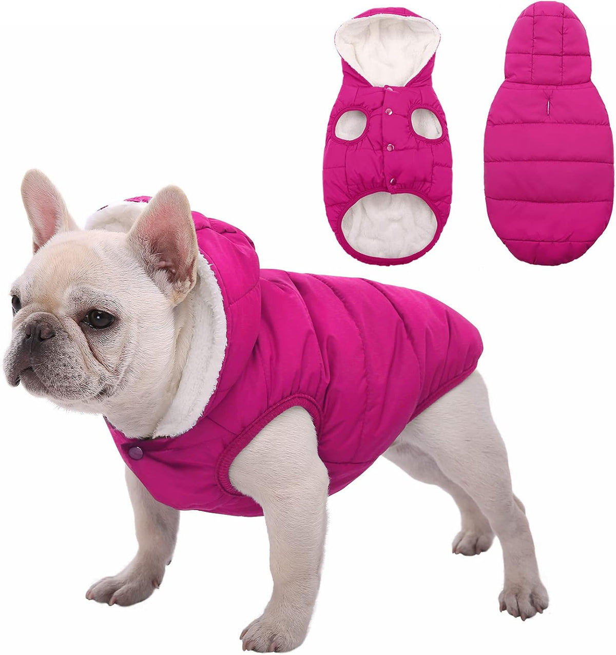 Metal snap button detail on Sawmong fleece lined dog coat