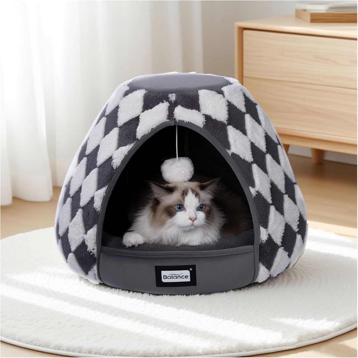 BALANCE Cat Beds for Indoor Cats, 2-in-1 Cat Bed Cave with Anti-Slip Bottom and Ultra-Soft Plush, Cozy Cats House Tent for Kittens and Small Dogs, 19 Inches, Blue - Image 13