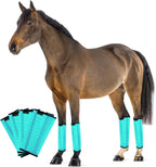 FOXLVDA horse fly boots front view green mesh leggings set of 4 for equestrian protection