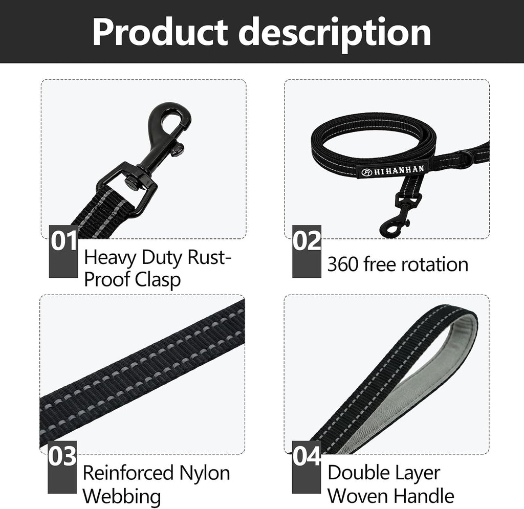 HIHANHAN traditional puppy lead close up showing the interwoven reflective stitching for high visibility night safety.