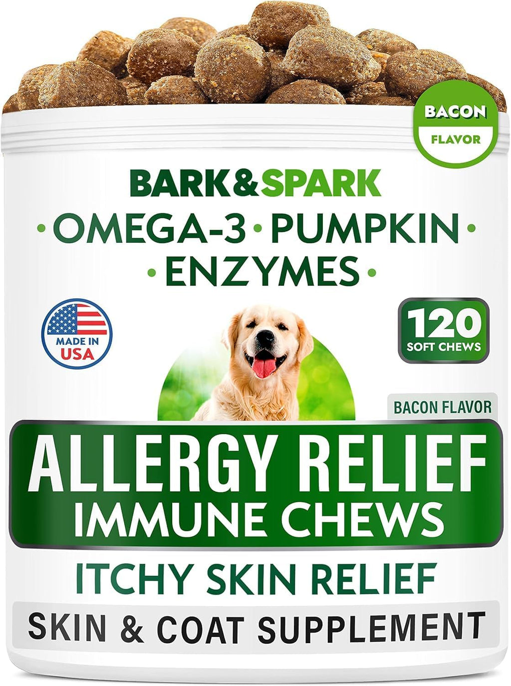 BARK&SPARK Dog Allergy Relief Soft Chews for Skin Health & Seasonal Allergies - Anti-Itch Supplement w/Omega-3, Quercetin & Bromelain Immune Treats for Dry Skin & Hot Spots - Chicken - 120ct - Image 11