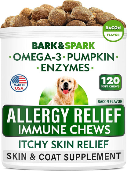 BARK&SPARK Dog Allergy Relief Soft Chews for Skin Health & Seasonal Allergies - Anti-Itch Supplement w/Omega-3, Quercetin & Bromelain Immune Treats for Dry Skin & Hot Spots - Chicken - 120ct - Image 11