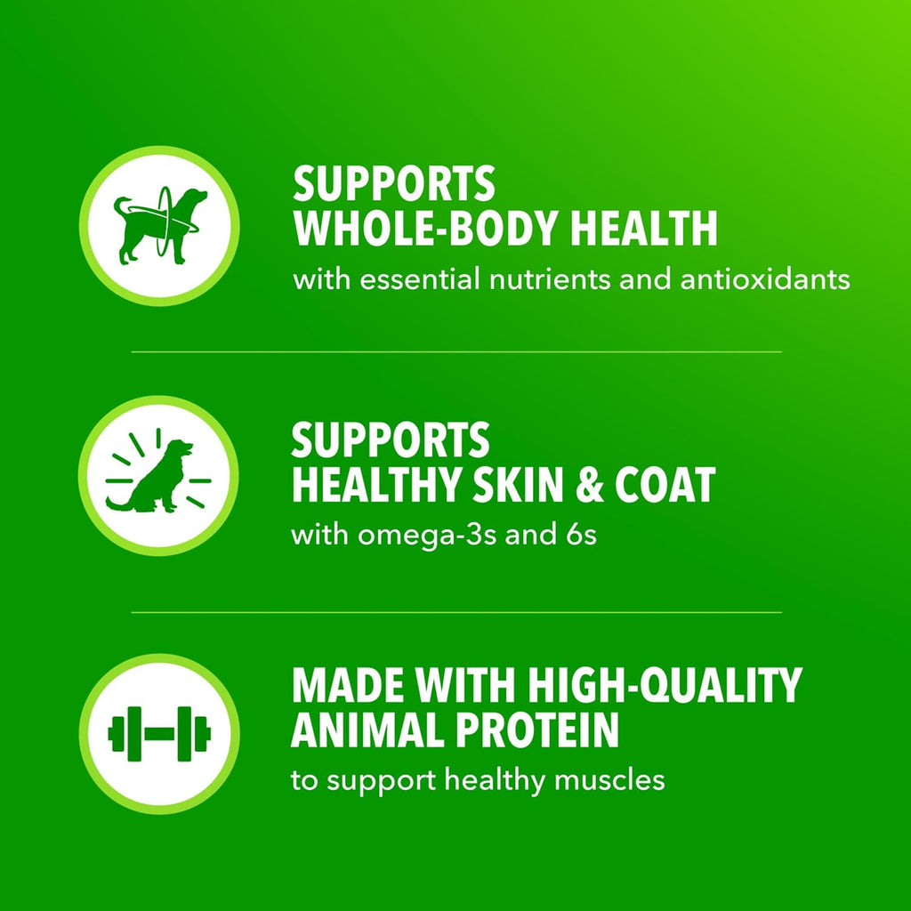 Close-up of IAMS Proactive Health chunks in gravy wet dog food pouch highlighting premium pet nutrition features.