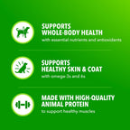 Close-up of IAMS Proactive Health chunks in gravy wet dog food pouch highlighting premium pet nutrition features.