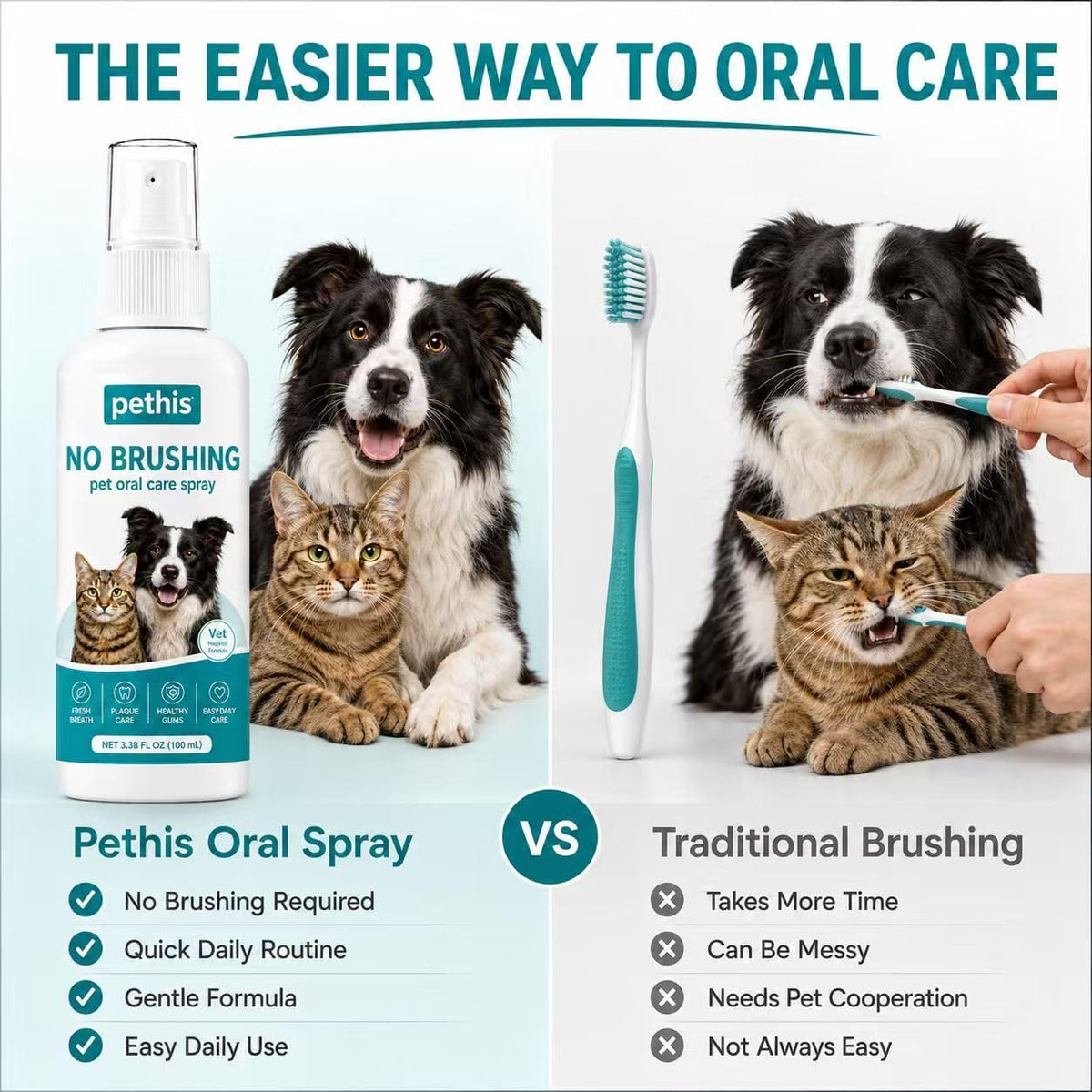 No Brushing Dog & Cat Teeth Cleaning Spray - Dog Breath Freshener & Plaque Remover, Pet Oral Care Spray for Dogs and Cats Tartar Control & Healthy Gums 3.38 fl oz / 100ml - Image 4