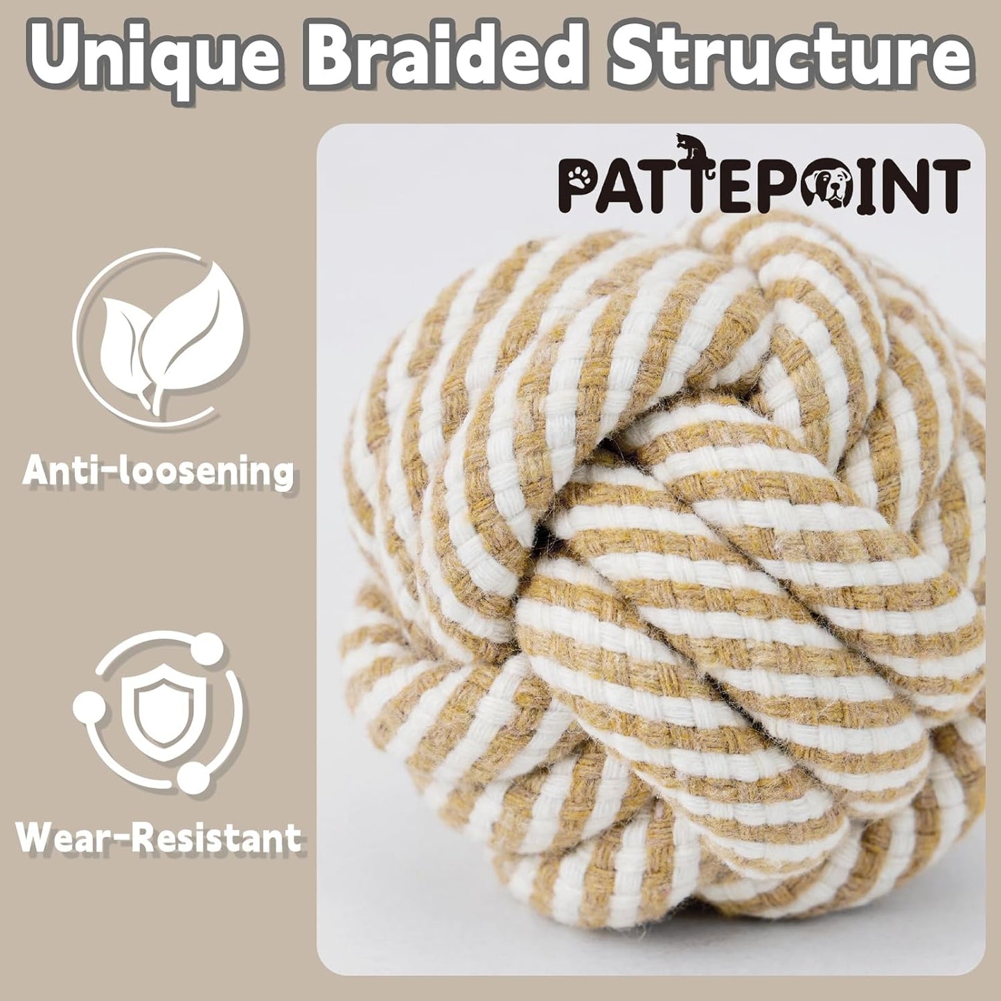 Five piece set of colorful cotton interactive pet ropes for small breed dogs.