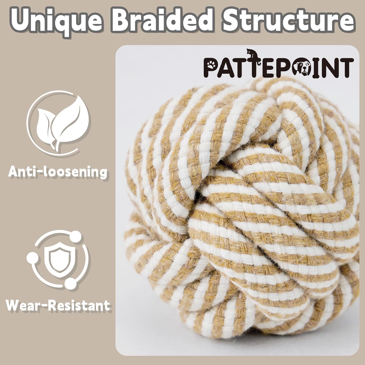 Five piece set of colorful cotton interactive pet ropes for small breed dogs.