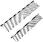 Cafhelp stainless steel pet grooming combs front view showing two sizes.