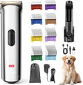 FuzzyFix professional dog grooming clippers front view displaying digital LCD battery percentage screen.