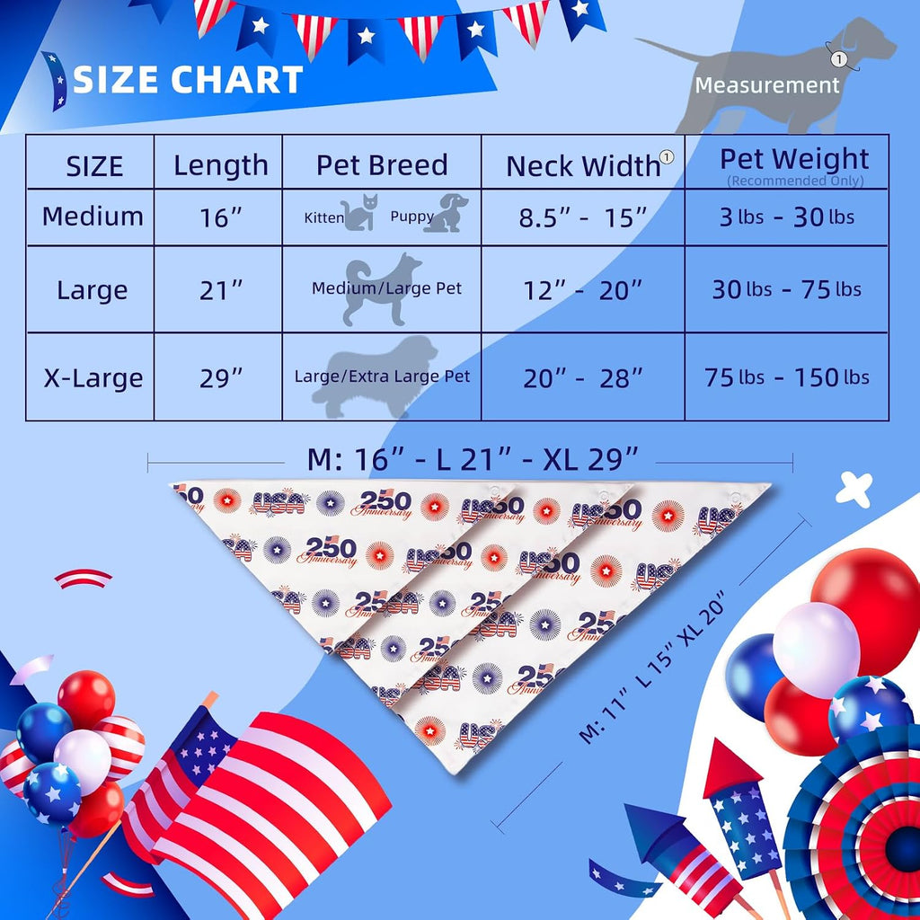 Side view of large breed dog wearing patriotic 250th anniversary neckwear