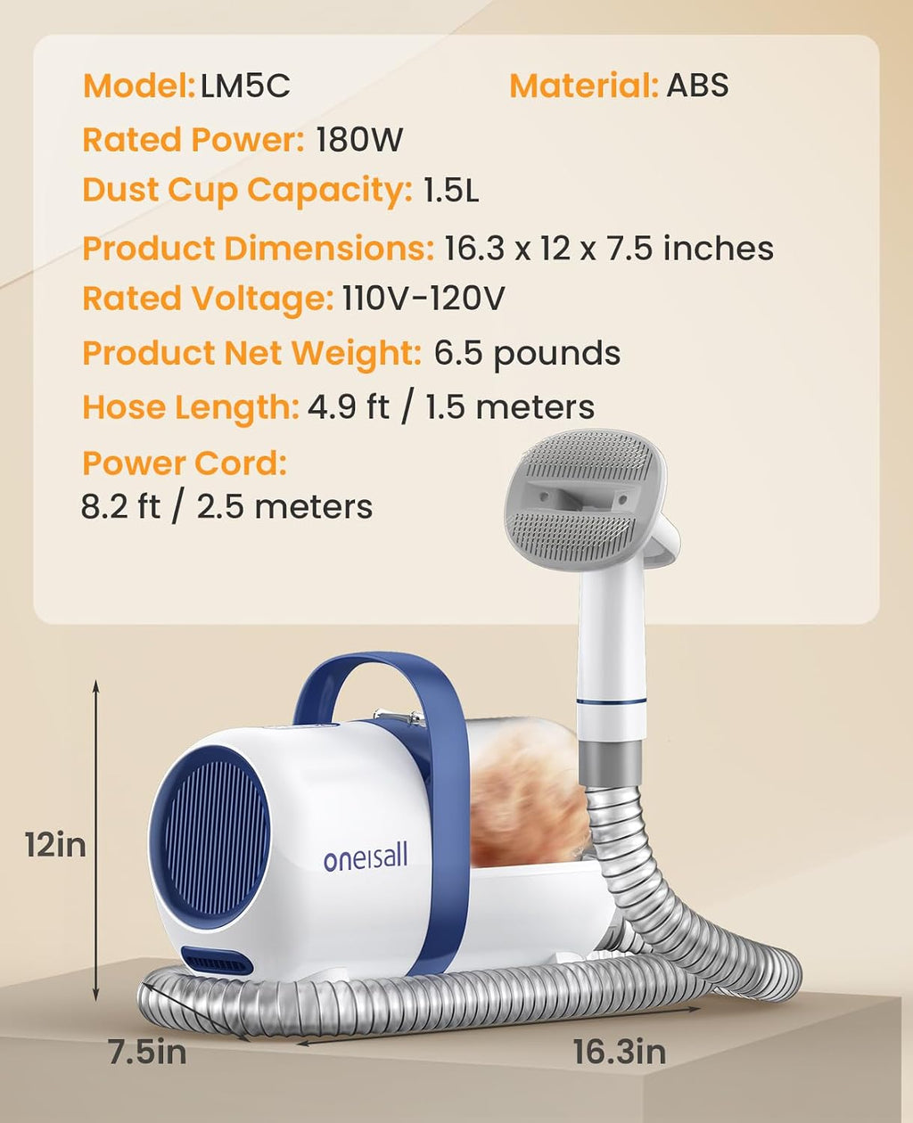 Oneisall vacuum groomer cleaning pet hair from sofa