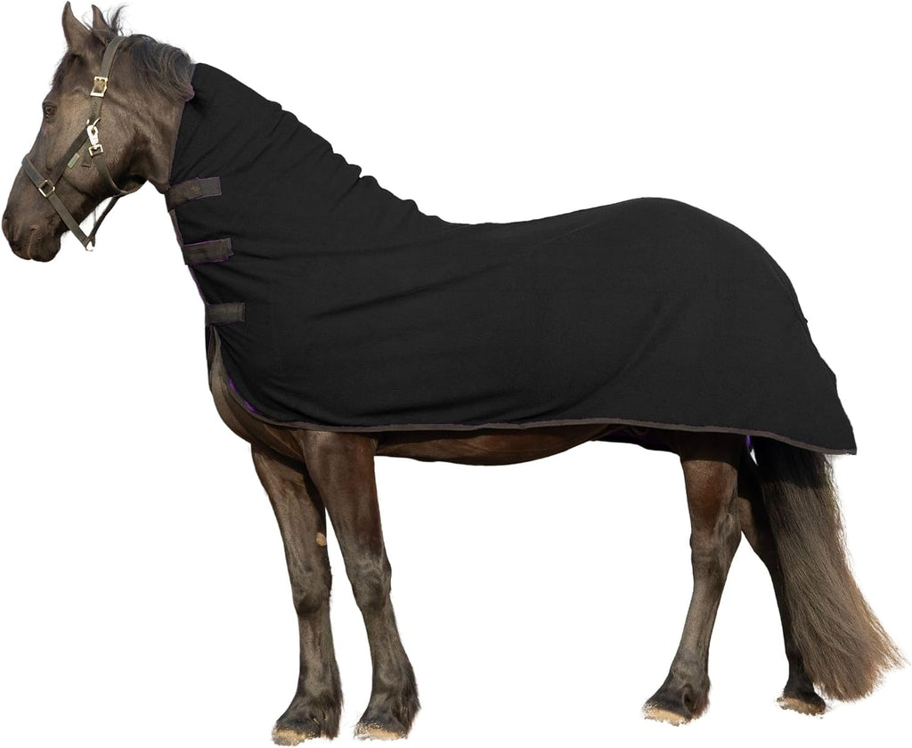 RESISTANCE Fleece Contour Horse Cooler front view showing black premium polar fleece blanket on horse