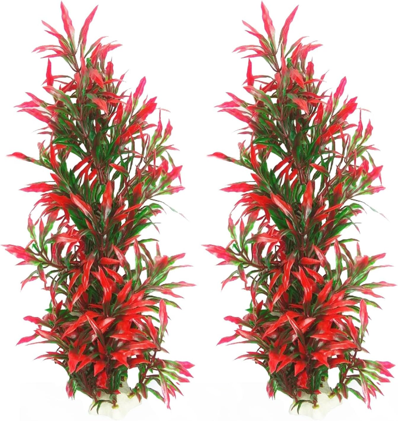 Tfwadmx Large Aquarium Plants front view showcasing 2 pieces of 13 inch tall red gladiolus artificial seaweed.