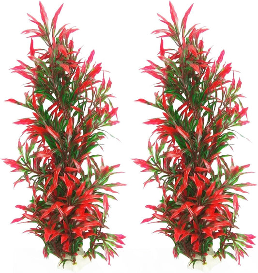 Tfwadmx Large Aquarium Plants front view showcasing 2 pieces of 13 inch tall red gladiolus artificial seaweed.
