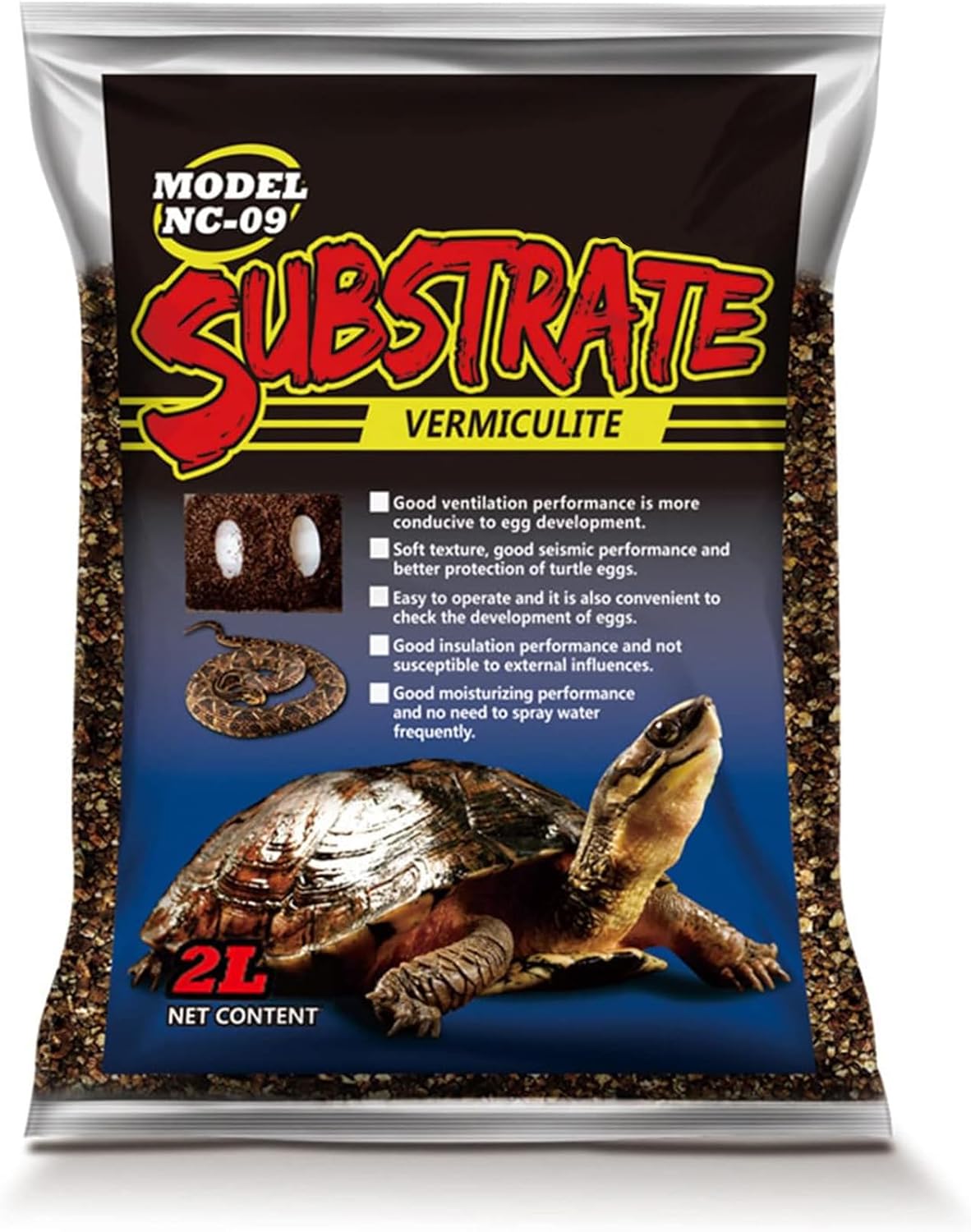 Hamiledyi Reptile Substrate Vermiculite Bedding front view package for terrarium humidity control.