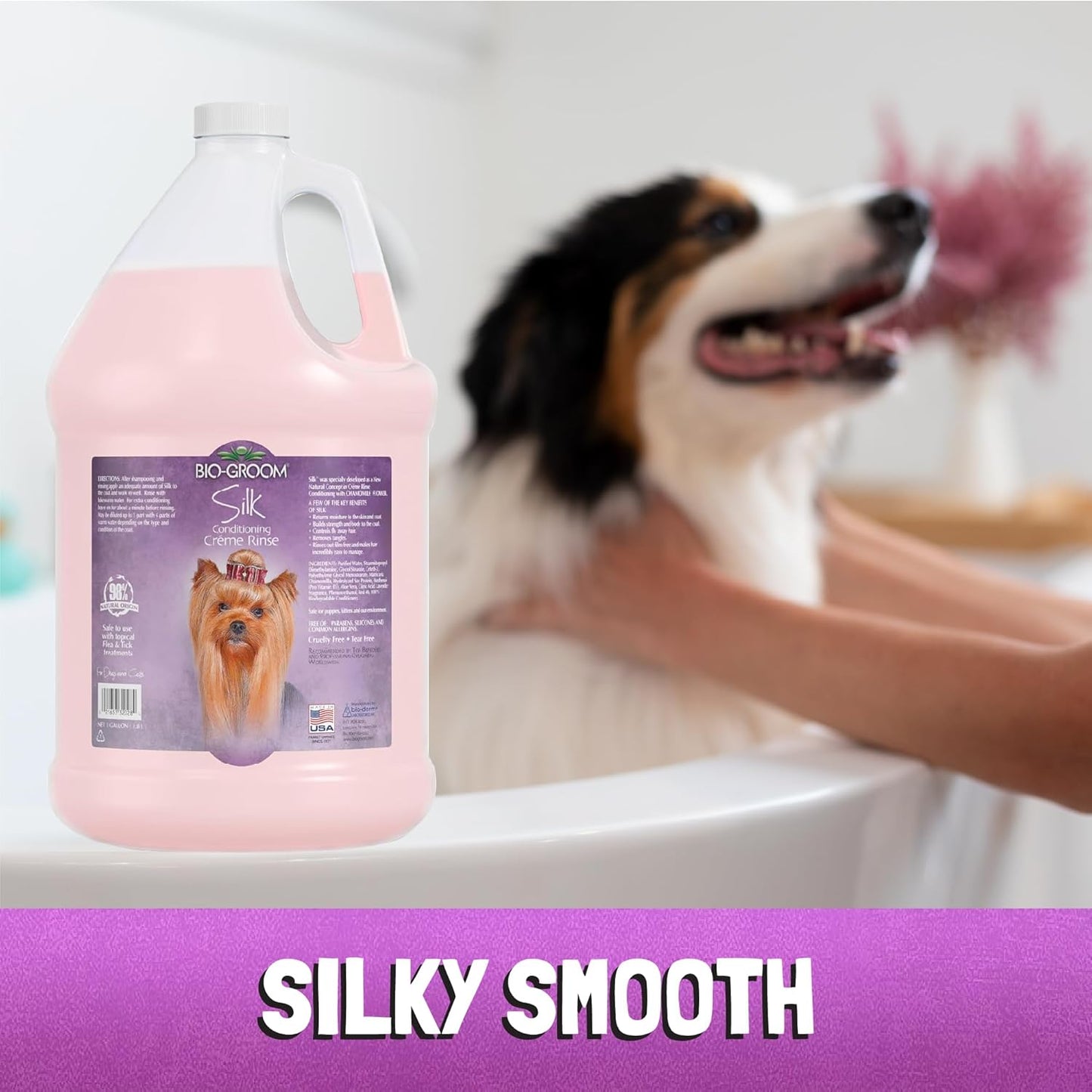 Close up of Bio-Groom Silk Creme Rinse label details