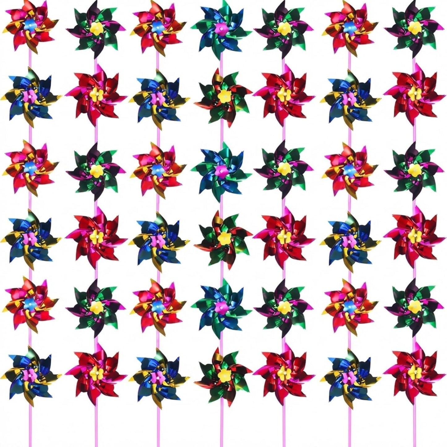 Hestya 50 pieces plastic rainbow pinwheel set front view