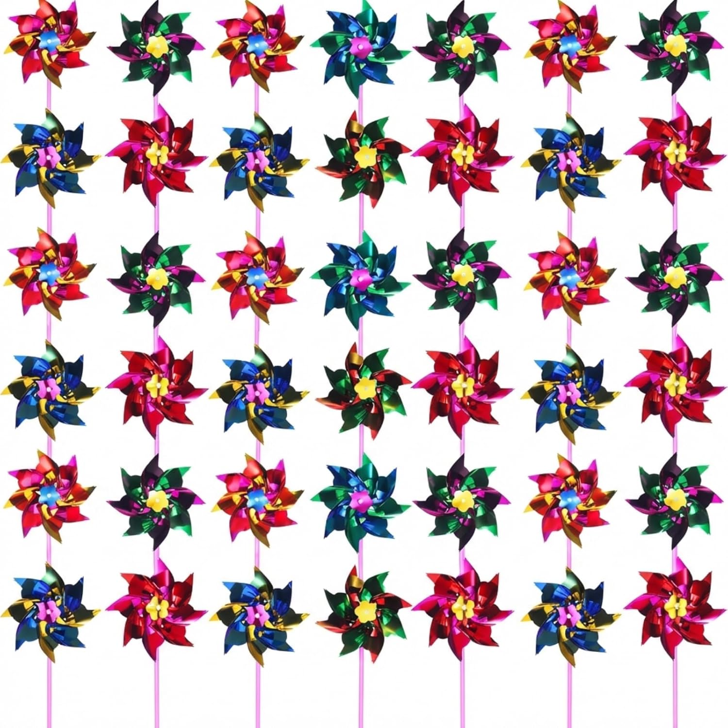Hestya 50 pieces plastic rainbow pinwheel set front view