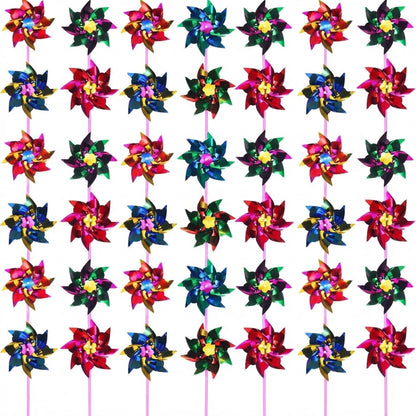 Hestya 50 pieces plastic rainbow pinwheel set front view