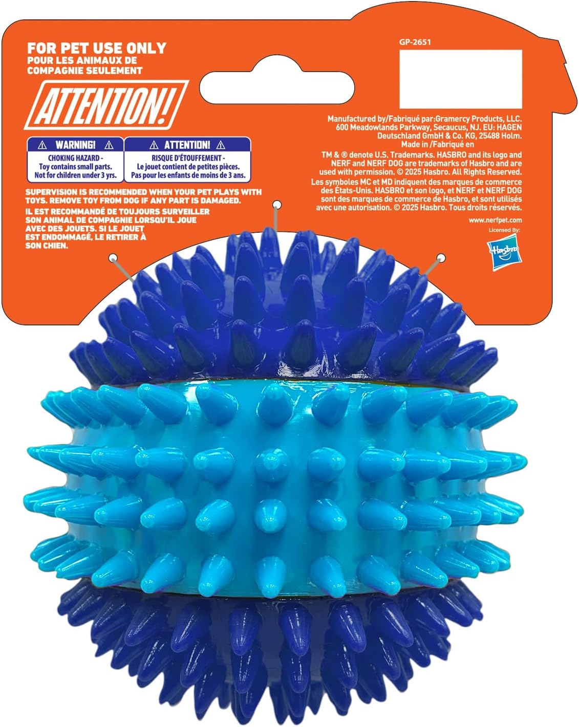 Nerf Dog dark blue and light blue dual-tone spike ball toy