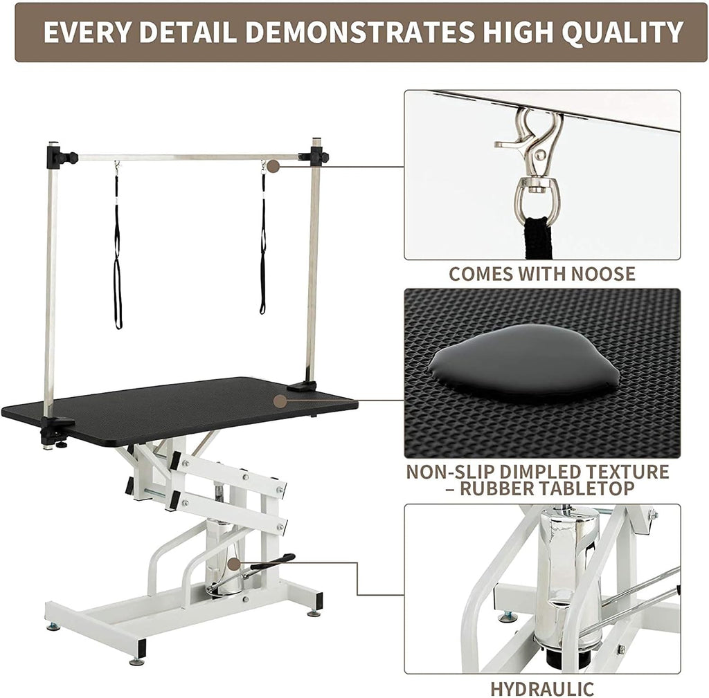 Afqxf heavy duty dog table featuring textured non slip black rubber mat surface.