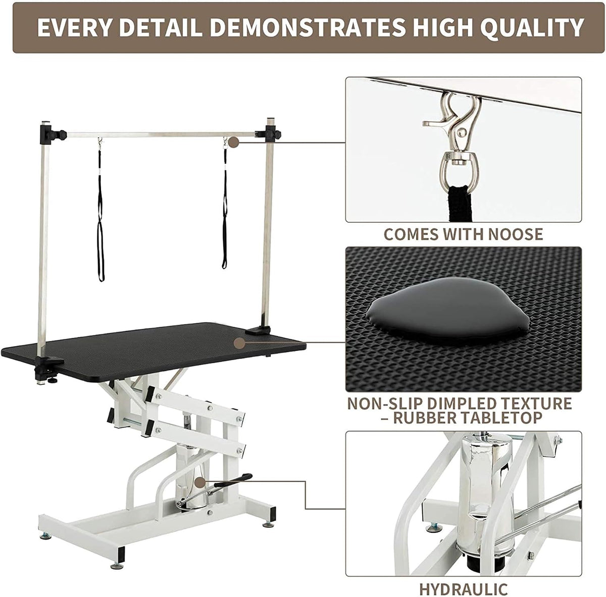 Afqxf heavy duty dog table featuring textured non slip black rubber mat surface.