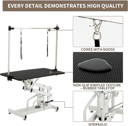 Afqxf heavy duty dog table featuring textured non slip black rubber mat surface.