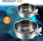 Dual size stainless steel parrot food and water cups with metal holders
