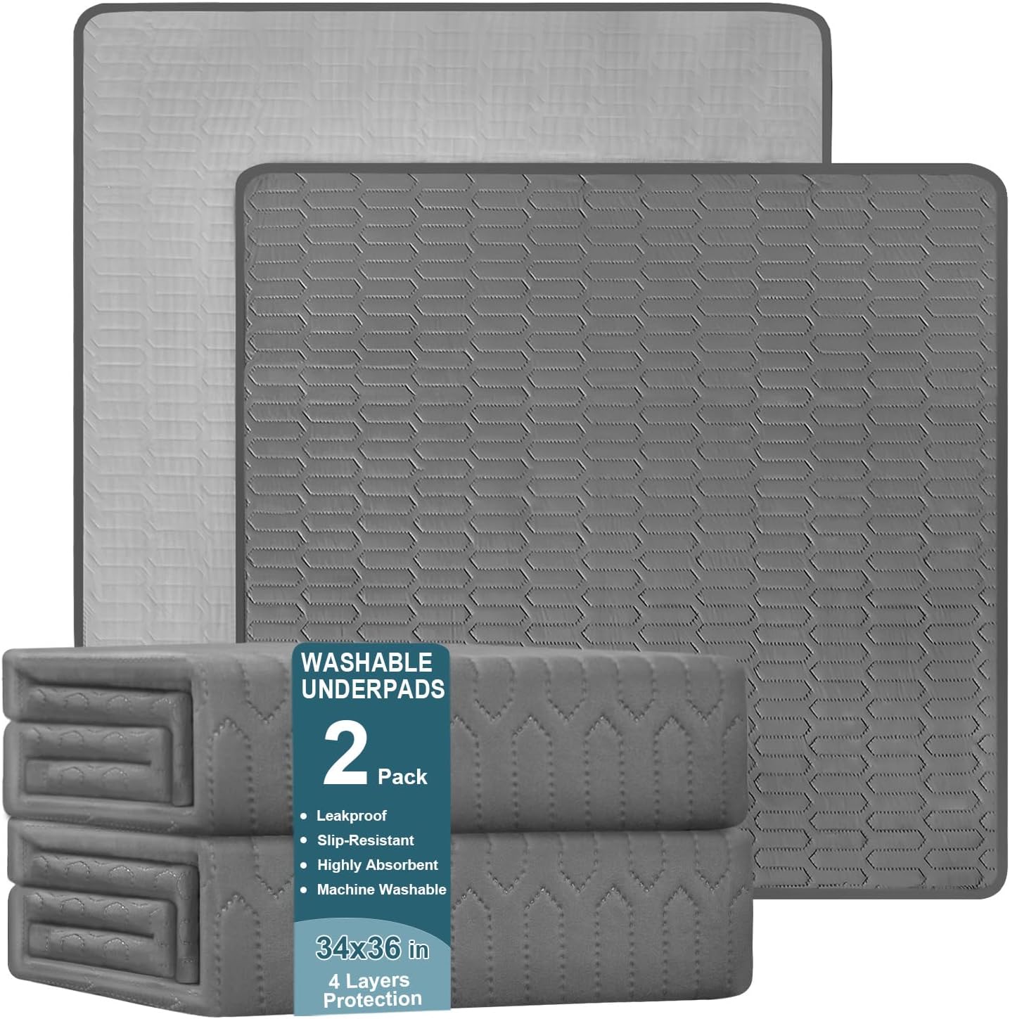 Inooro washable underpads front view showing the textured soft blue quilted surface and large coverage area.