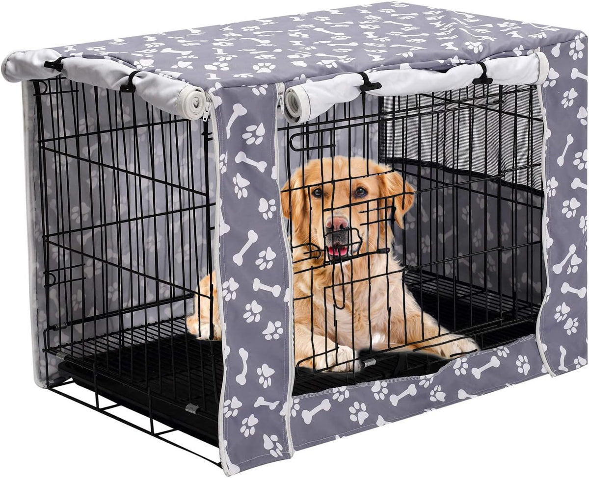 Pethiy luxury dog crate cover with side ventilation flap open creating cozy indoor resting den
