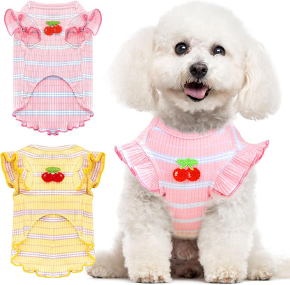 Xgdmeil striped cherry dog t shirt front view