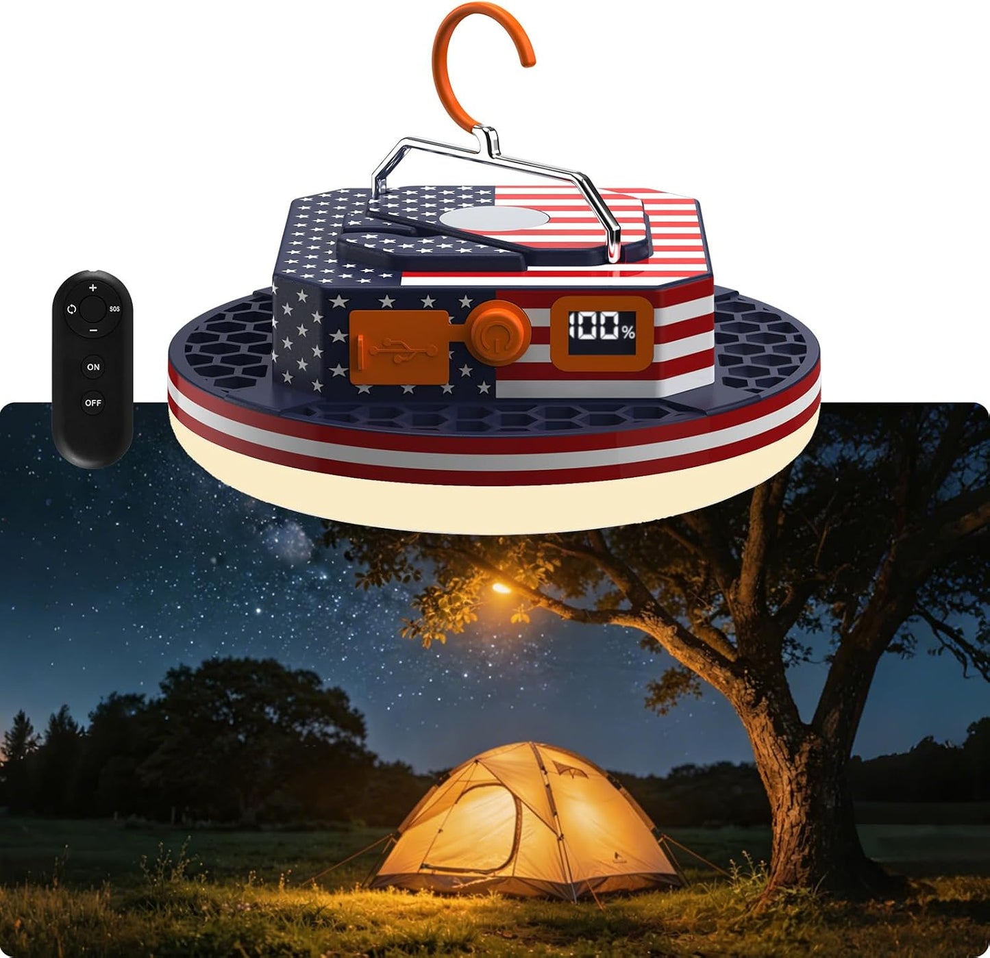 Iodoo high capacity portable emergency lantern attached to a metal surface via magnetic base.