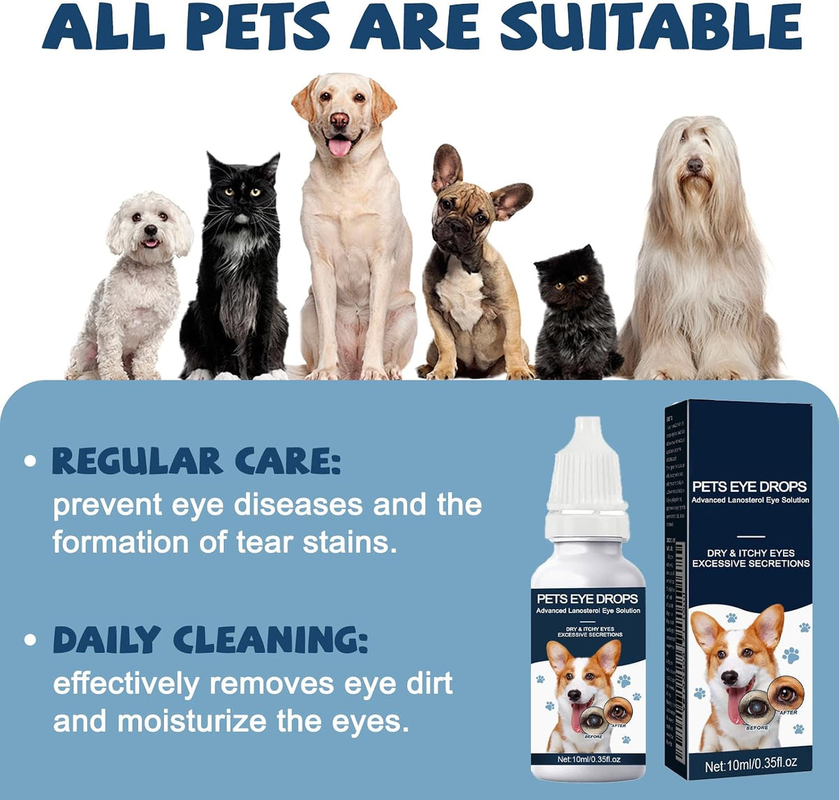 Natural animal eye solution for tear stain removal