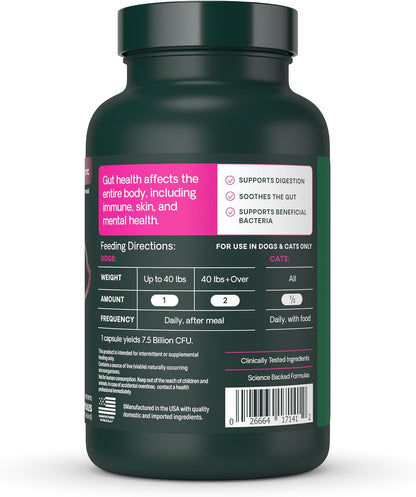 VetriScience Extra Strength Gut Health Probiotic & Prebiotic Digestive Supplements for Dogs & Cats, Gas & Diarrhea & Immune Support, Easy-Open Capsules, 120 Count - Image 10