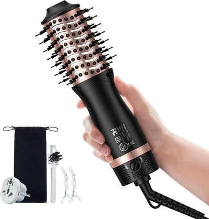 Slopehill mini travel dual voltage hair dryer brush front view showing the compact black oval barrel.
