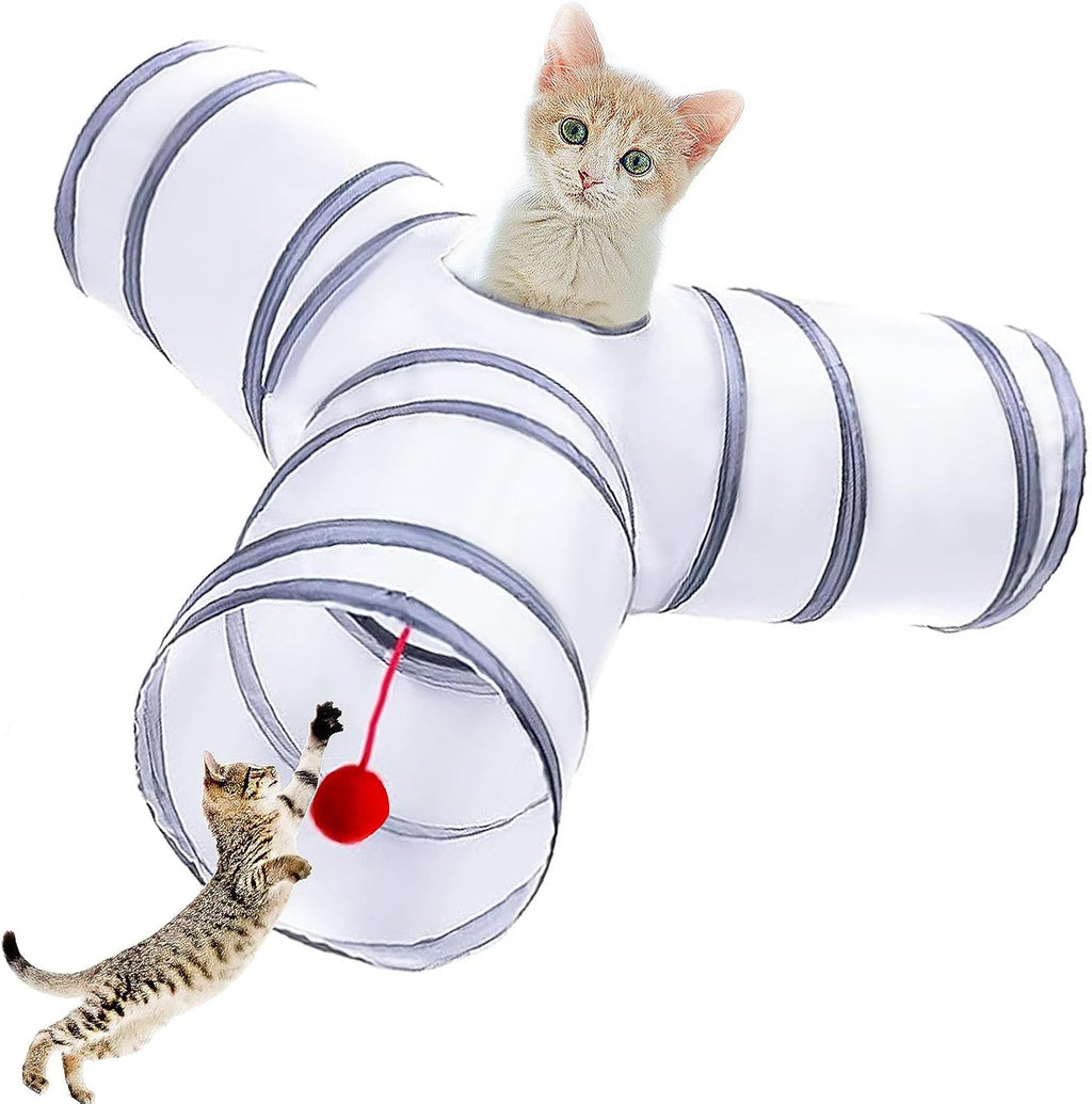 Deofun three way collapsible cat tunnel white gray front view