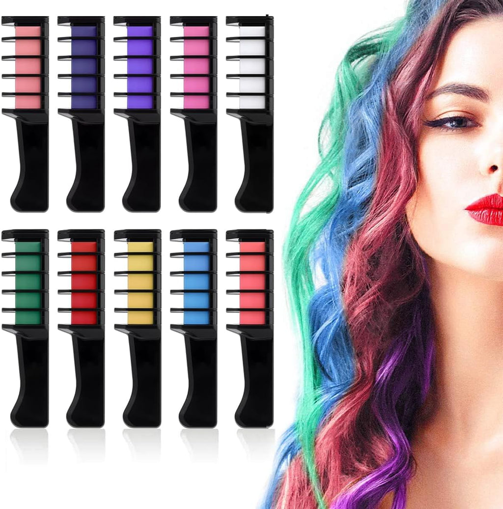 Generic 10 colors festive fun hair chalk combs set front view