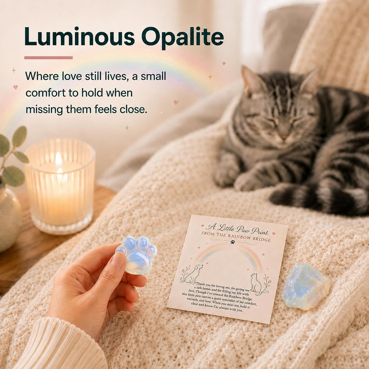 Pet Loss Sympathy Gift, Opalite Paw with Rainbow Bridge Card, in Loving Memory Keepsake, Pet Bereavement Comfort Gift, Pocket Hug for Dog Cat Loss & Grief Support for Pet Owners - Image 3