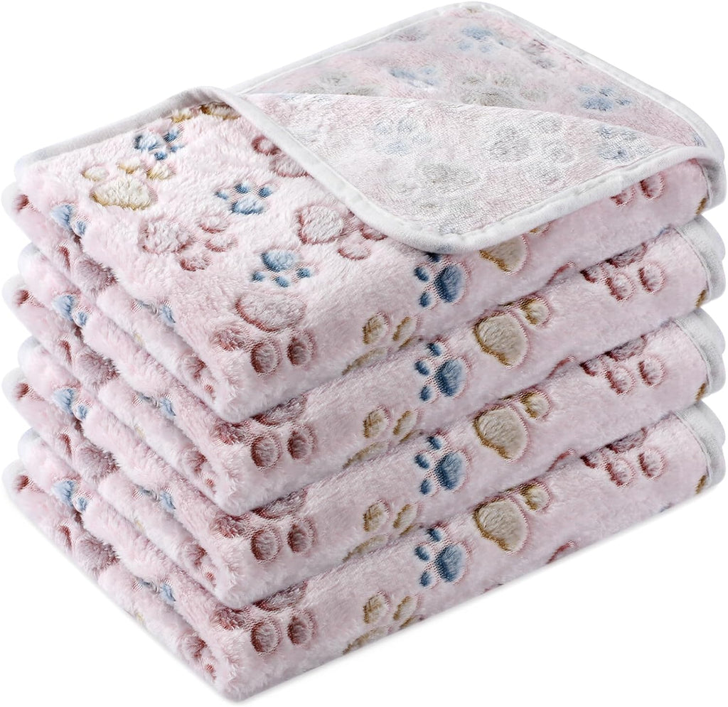 Tatuo 4 Pack Fleece Dog Blankets for Puppy Cats Multi-Size Sleep Mat for Pet Guinea Pig Soft Washable Warm Crate Bed Puppy Teething Toys Print Pattern Blanket Indoor(Mixed Color,24 x 16 Inch,Paw) - Image 10