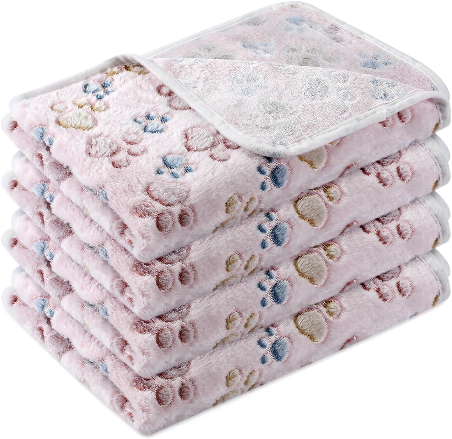 Tatuo 4 Pack Fleece Dog Blankets for Puppy Cats Multi-Size Sleep Mat for Pet Guinea Pig Soft Washable Warm Crate Bed Puppy Teething Toys Print Pattern Blanket Indoor(Mixed Color,24 x 16 Inch,Paw) - Image 10