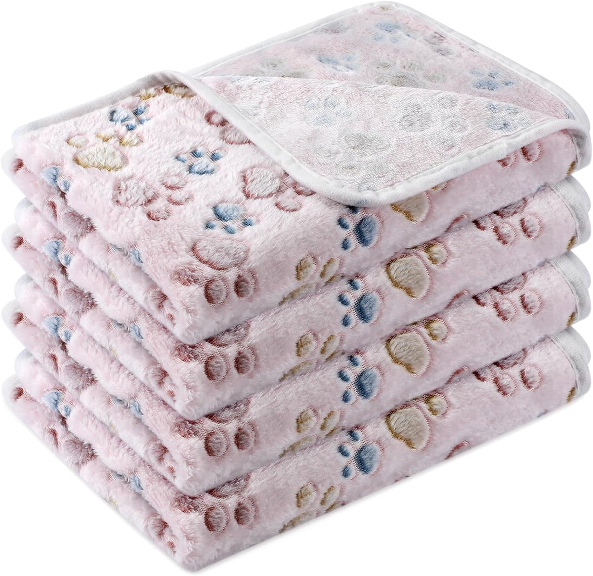 Tatuo 4 Pack Fleece Dog Blankets for Puppy Cats Multi-Size Sleep Mat for Pet Guinea Pig Soft Washable Warm Crate Bed Puppy Teething Toys Print Pattern Blanket Indoor(Mixed Color,24 x 16 Inch,Paw) - Image 10