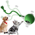 Mtlsttbd Smart Interactive Pet Toy Ball front view showing the green silicone shell and attached rope tail.