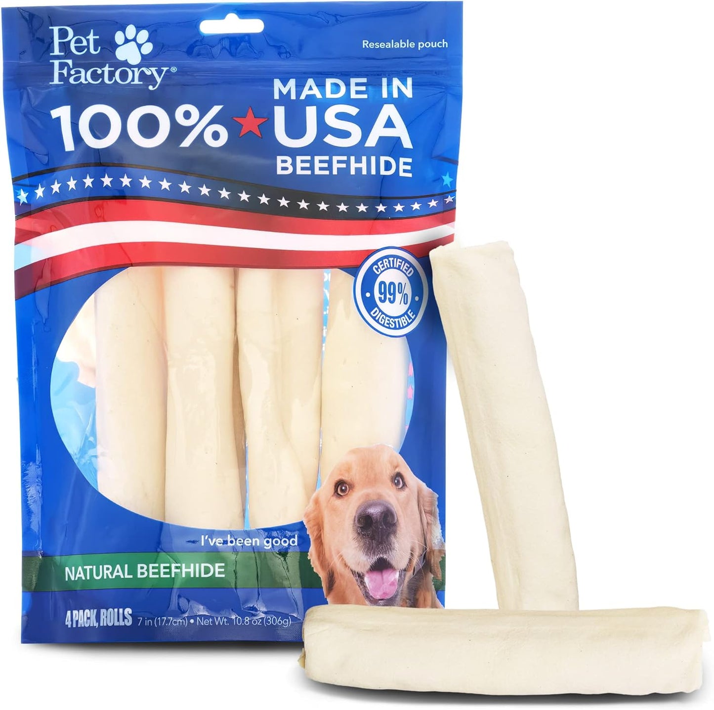 Pet Factory 100% Made in USA Beefhide 8" Rolls Dog Chew Treats - Natural Flavor, 10 Count/1 Pack - Image 11