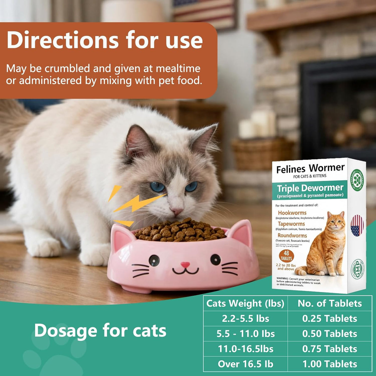 Authentic USA imported Vetraw dewormer tablets for cats and kittens on a solid background