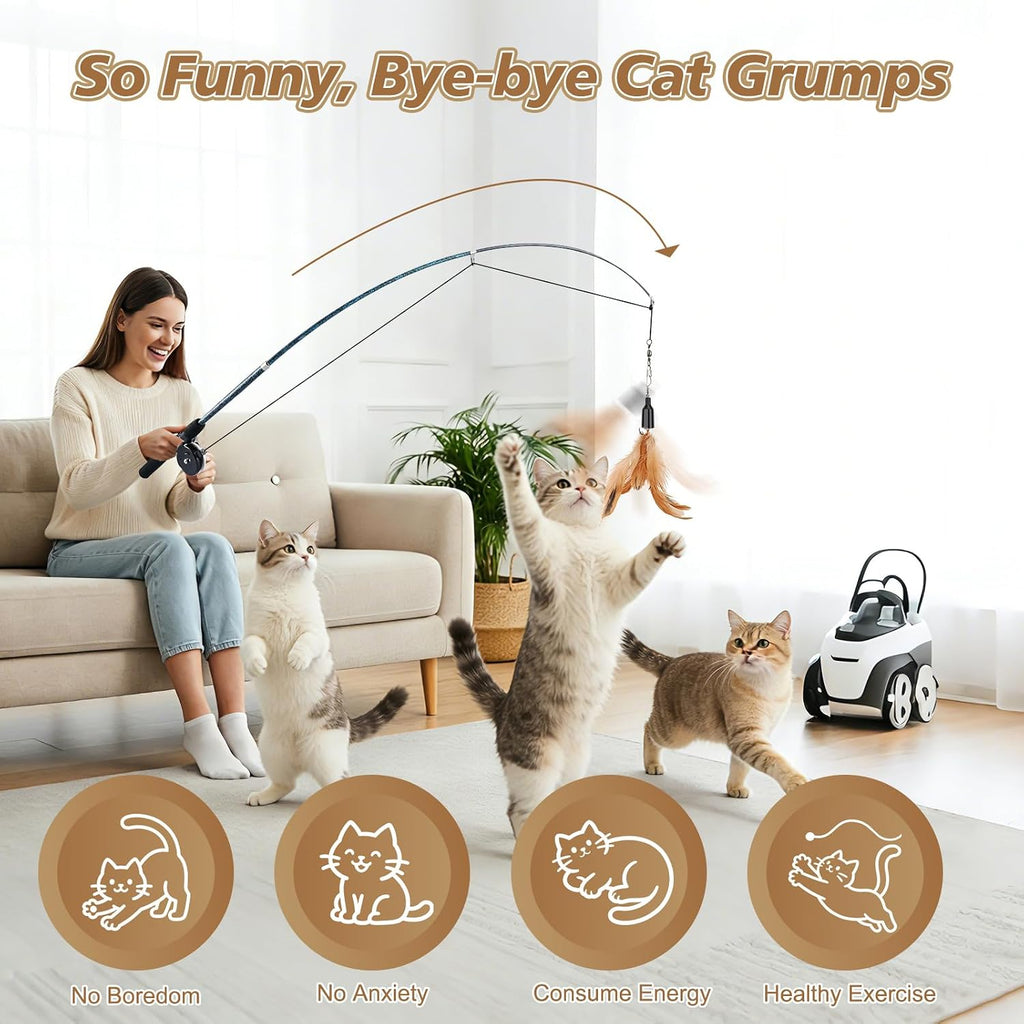 Flying fish refill attachment with attached bell for interactive cat play