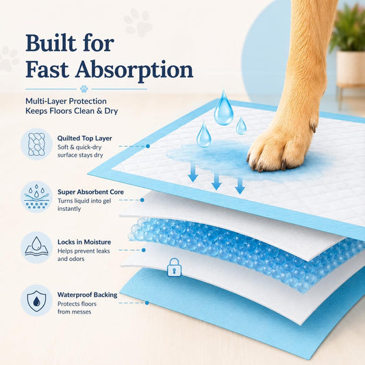 Six layer ultra absorbent polymer doggy pad structure demonstration